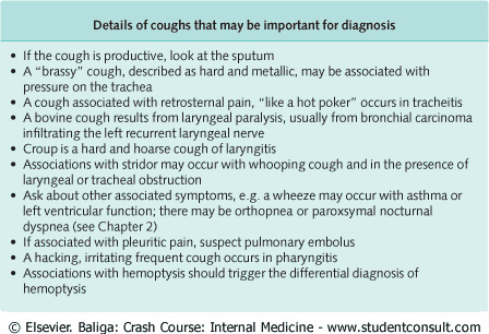 Details of coughs that may be important for diagnosis