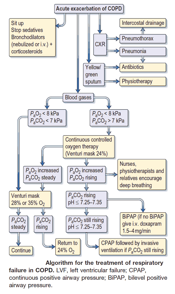 Algorithm for the treatment of respiratory failure in COPD (Emphysema and Chronic bronchitis)