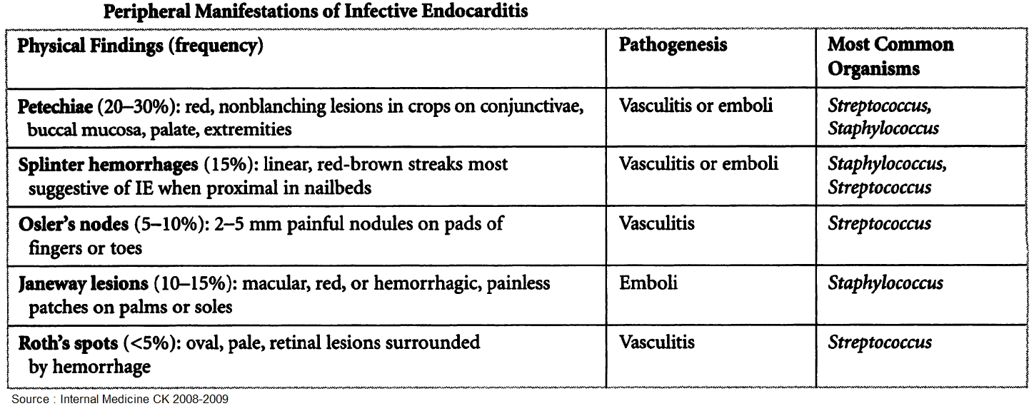 Peripheral Manifestations of Infective Endocarditis