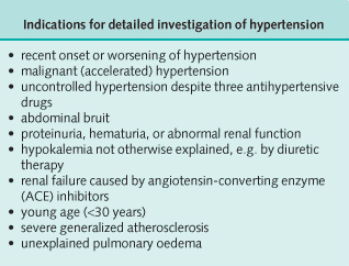 Indications for detailed investigation of hypertension