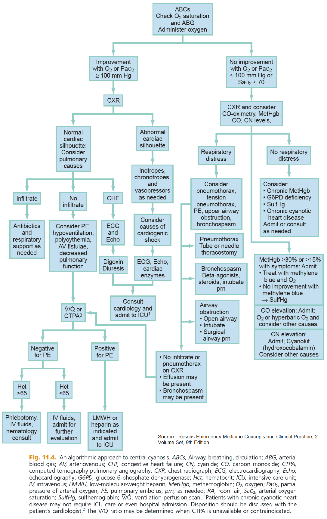 An algorithmic approach to central cyanosis