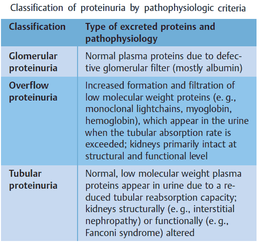Classification of proteinuria by pathophysiologic criteria